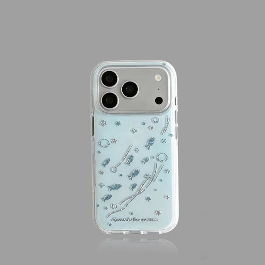 青と白のグラデーション 魚柄 iPhoneケース