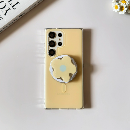 Cream Yellow Magnetic Clock Stand Case for Samsung S Series