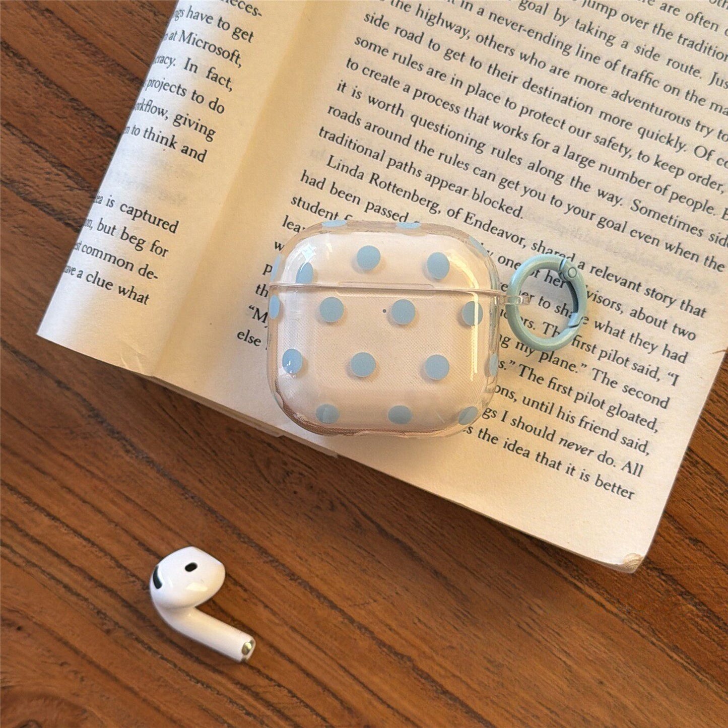 Fresh Transparent Polka‑Dot AirPods Case, Simple TPU Protective Cover with Color‑Matched Ring Clasp