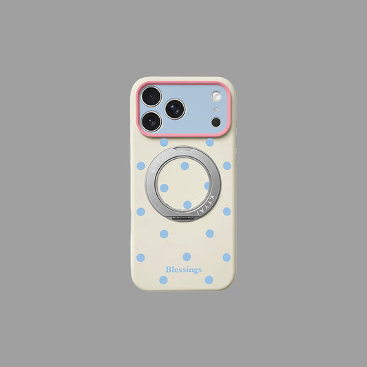 水玉模様液体シリコン製360°回転スタンド付きiPhoneケース