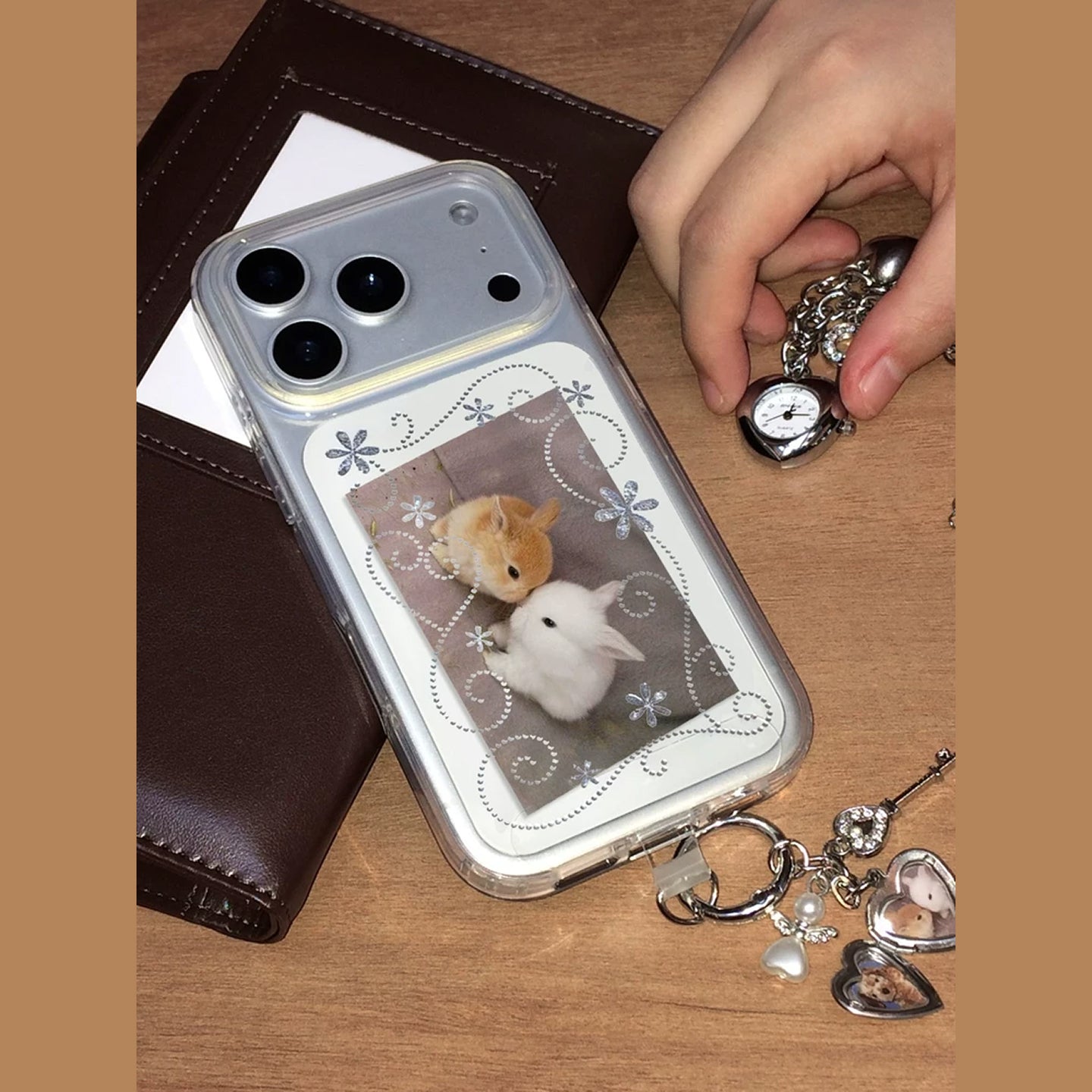 シルバーパターンIMDクリアiPhoneケース