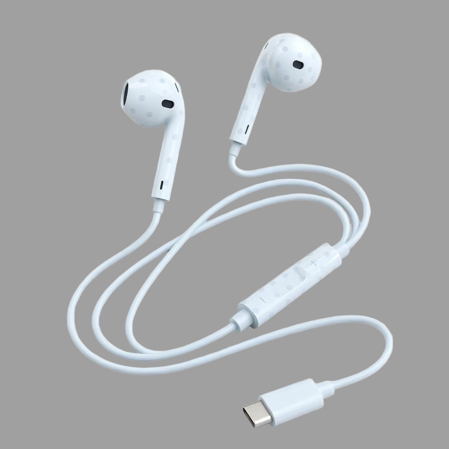 Retro Cute Polka Dot Half In-Ear Wired Headphones for iPhone & Android, Lightning / Type-C Plug Wired Earphones