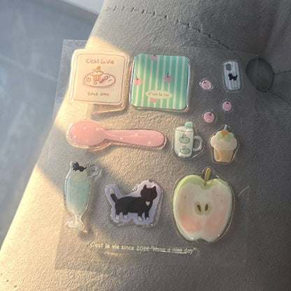 귀여운 고양이 & 음식 에폭시 스티커, 저널, 휴대폰 케이스 및 노트북 DIY용 3D 입체 스티커