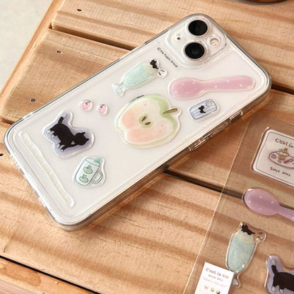 귀여운 고양이 & 음식 에폭시 스티커, 저널, 휴대폰 케이스 및 노트북 DIY용 3D 입체 스티커