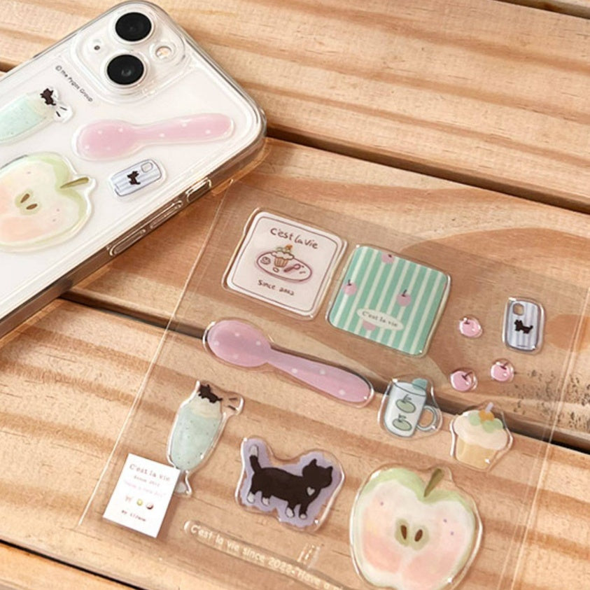 귀여운 고양이 & 음식 에폭시 스티커, 저널, 휴대폰 케이스 및 노트북 DIY용 3D 입체 스티커