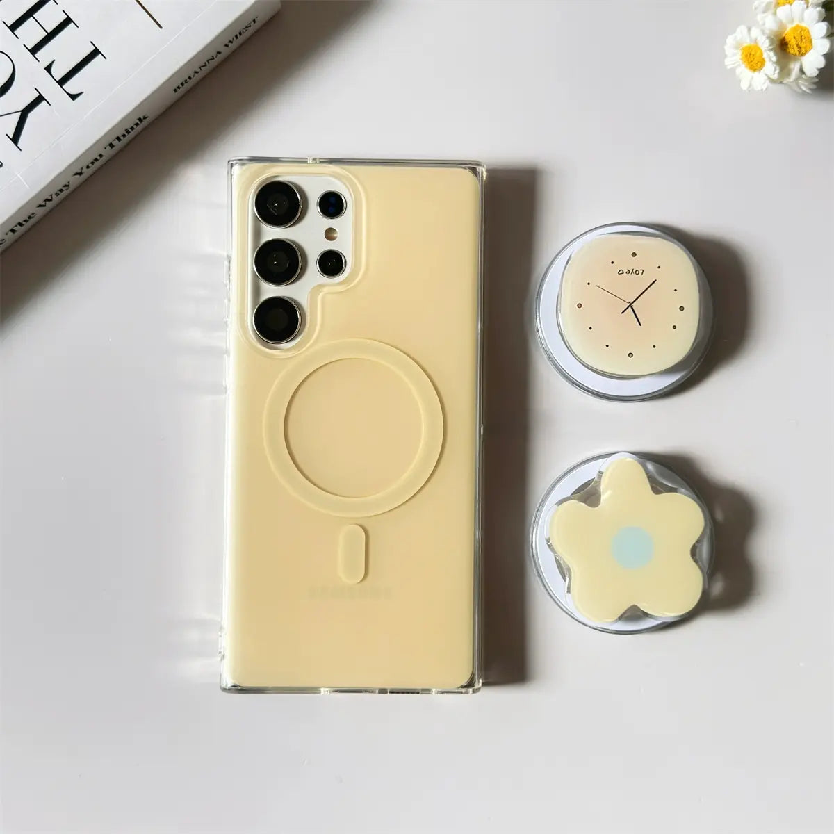 Cream Yellow Magnetic Clock Stand Case for Samsung S Series 我的商店