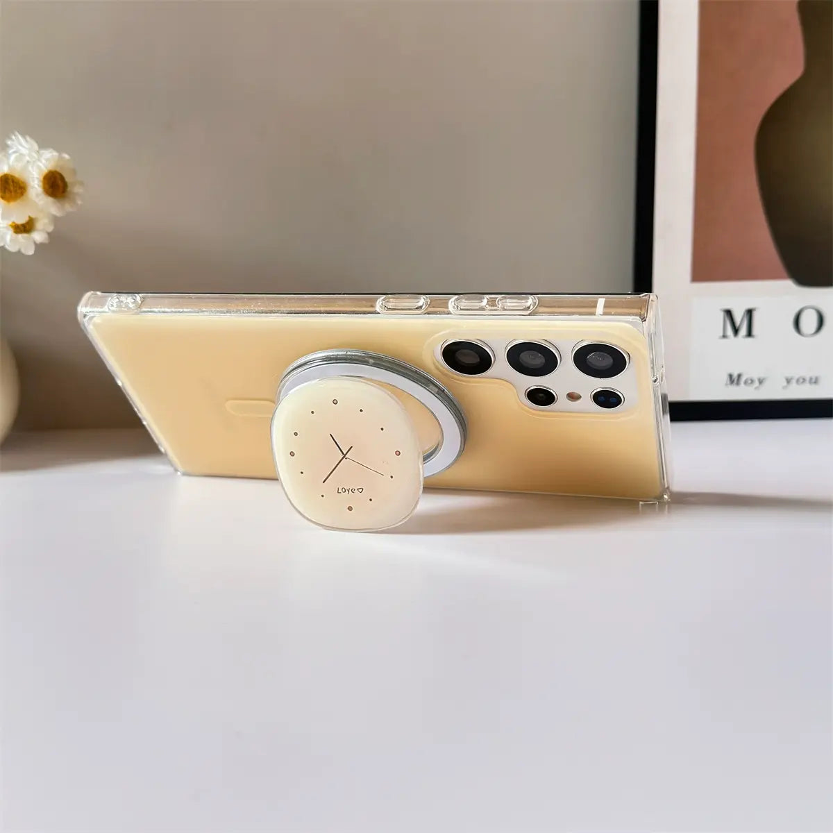 Cream Yellow Magnetic Clock Stand Case for Samsung S Series 我的商店