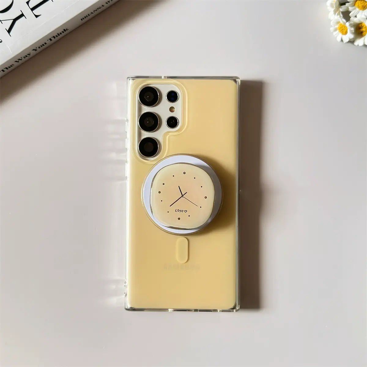 Cream Yellow Magnetic Clock Stand Case for Samsung S Series 我的商店