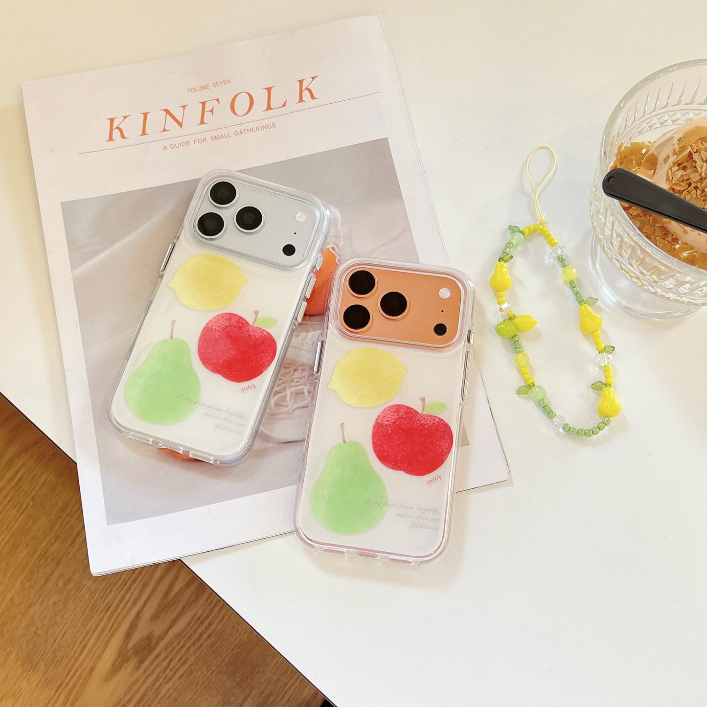 Watercolor Fruit Print iPhone Case with Lemon Bead Chain