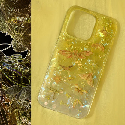 Golden Moth Shell Texture iPhone Case, IMD Double‑Layer Printed Hard Protective Cover for iPhone