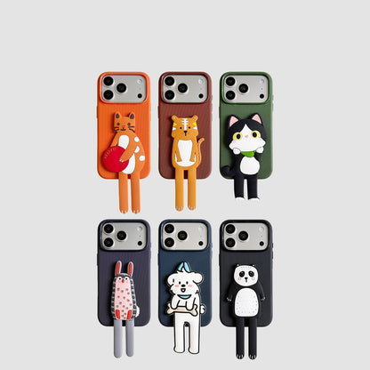 Long‑Leg Animal Stand iPhone Case, Fabric Texture 3D Cartoon Protective Cover