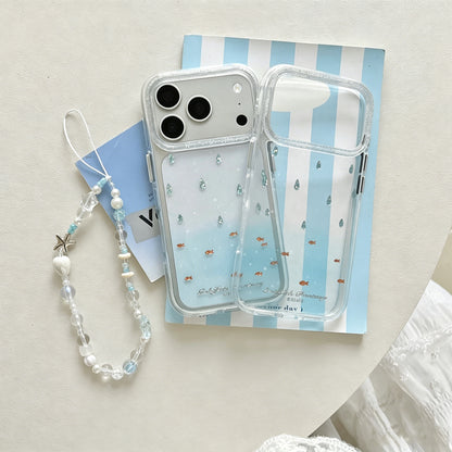 Ocean Fish & Water Drop Print iPhone Case with Starfish Bead Chain