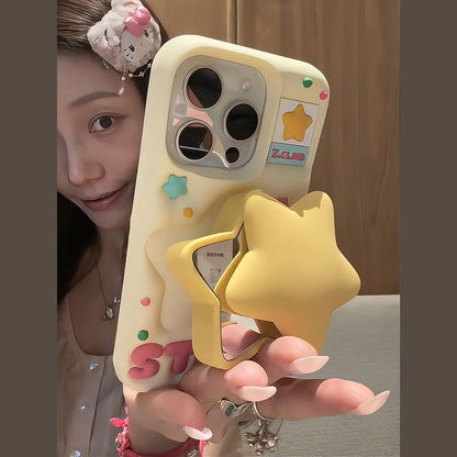 3D Star Mirror & Stand iPhone Case in Cream Yellow