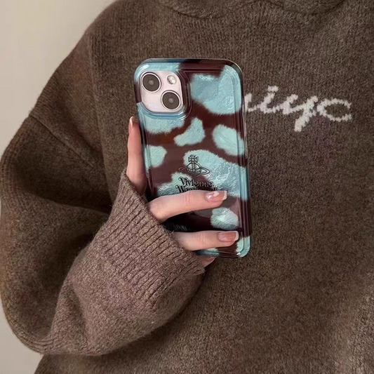 Vintage Blue & Brown Leopard Print iPhone Case