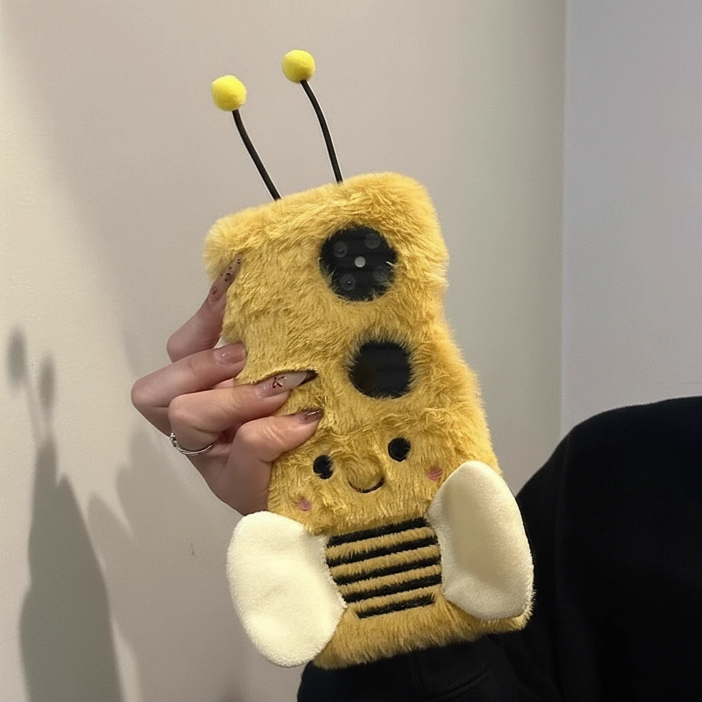 Adorable Fuzzy Bumblebee Phone Case for Samsung Flip7/6/5/4/3