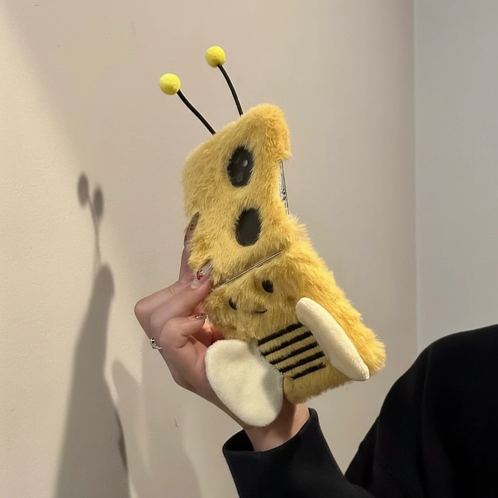 Adorable Fuzzy Bumblebee Phone Case for Samsung Flip7/6/5/4/3