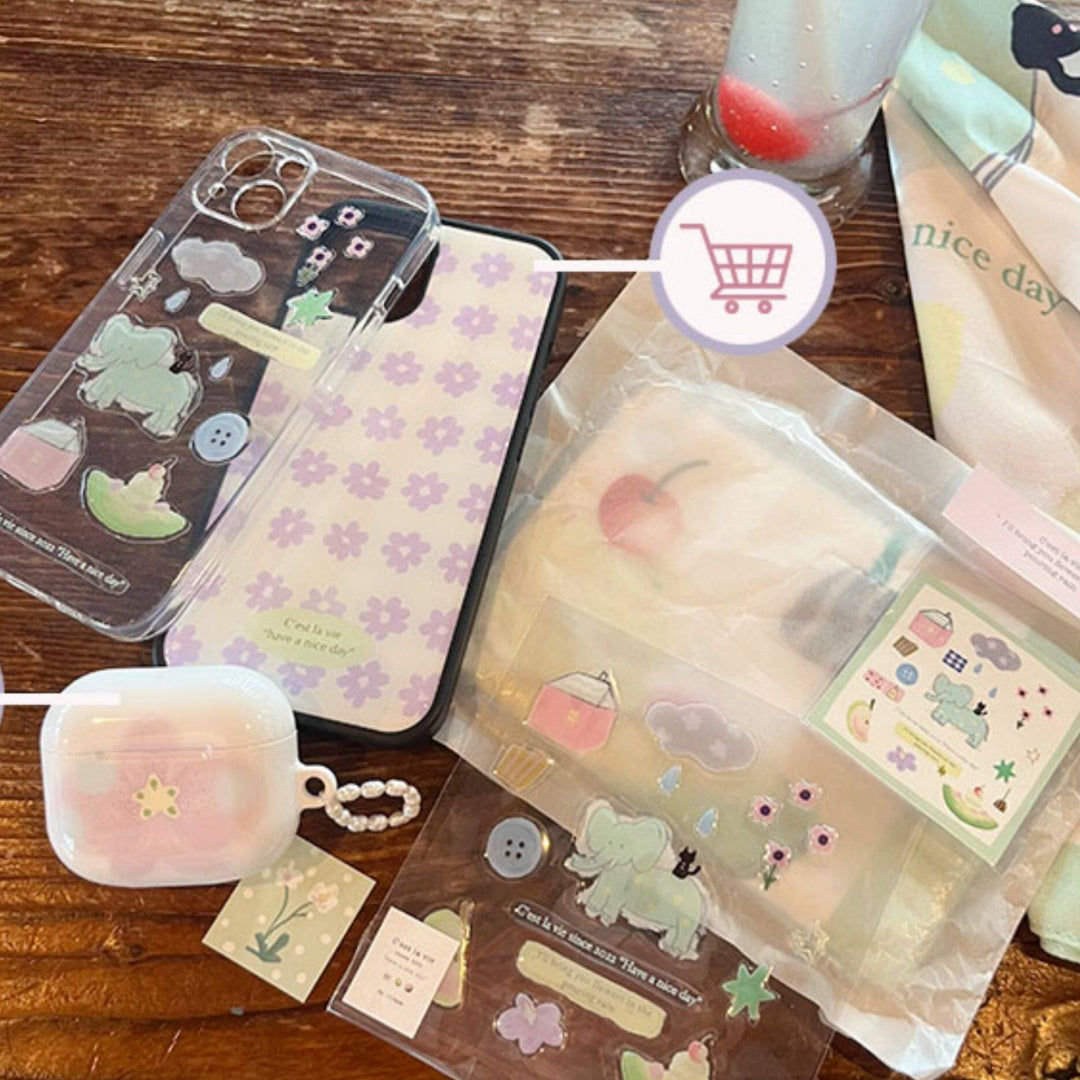 코끼리 & 고양이 에폭시 스티커, 저널, 휴대폰 케이스 및 노트북 DIY를 위한 귀여운 3D 입체 데칼