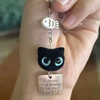 かわいいフロッキー加工の黒猫キーホルダー、スマホチャーム、バッグペンダント