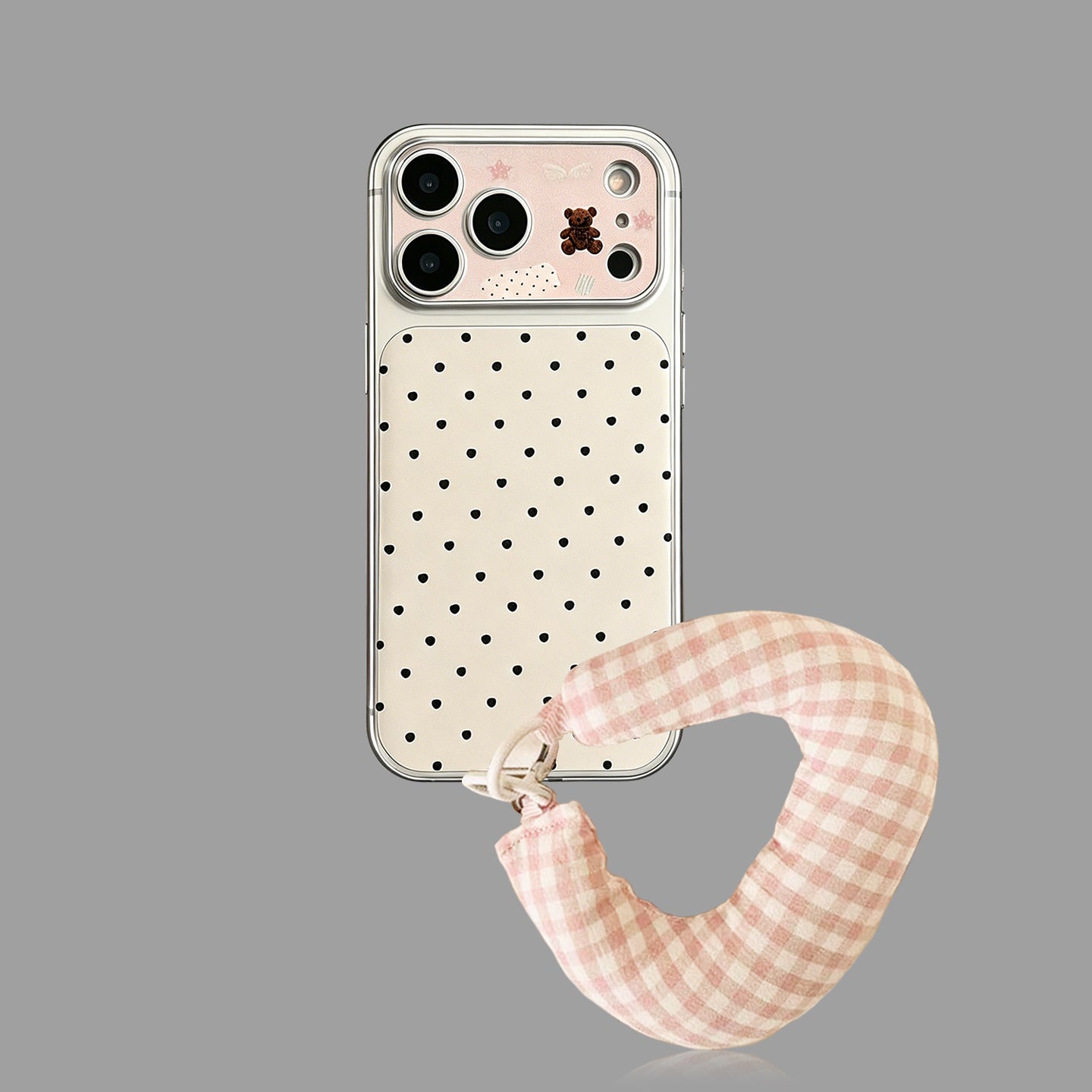 ミニマリスト フェイクレザー iPhoneケース かわいいクマ ハートストラップ付き
