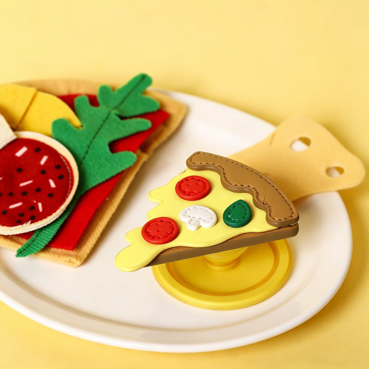 3D Pizza Slice MagSafe Phone Holder, Food-themed Stand with Faux Leather Design