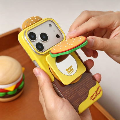 Burger MagSafe Phone Holder, Food-themed Stand with Built-in Mirror