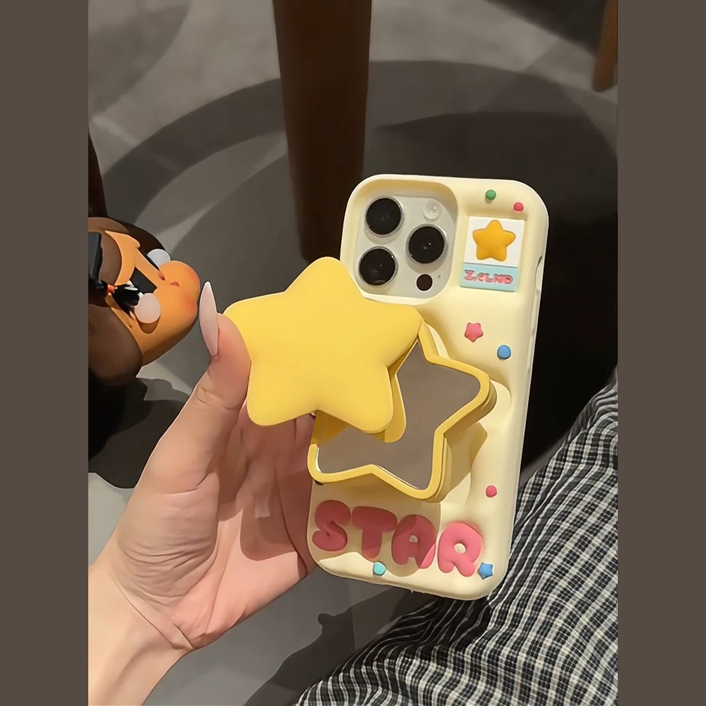 3D Star Mirror & Stand iPhone Case in Cream Yellow