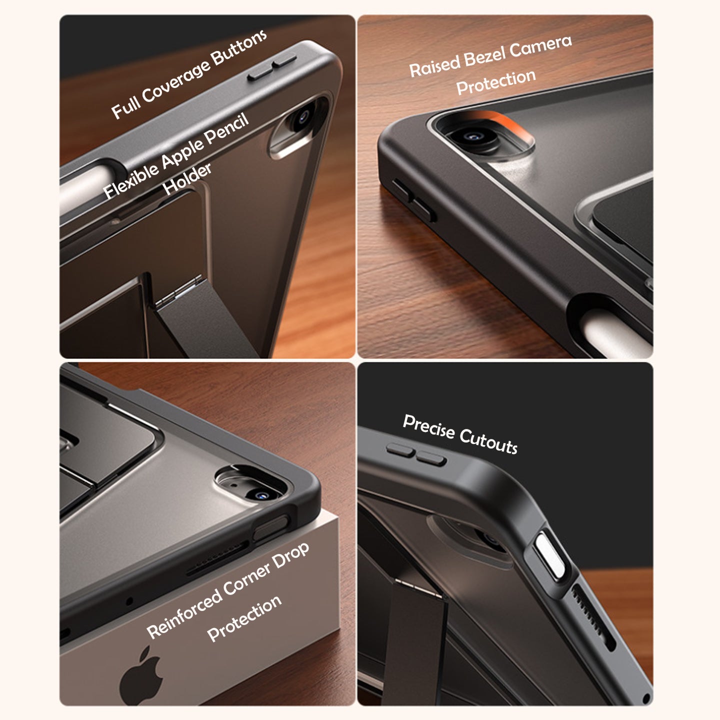 Ultra Light Anti-Bending iPad Case with Hidden Aluminum Kickstand & Pencil Holder, Shockproof Protective Cover
