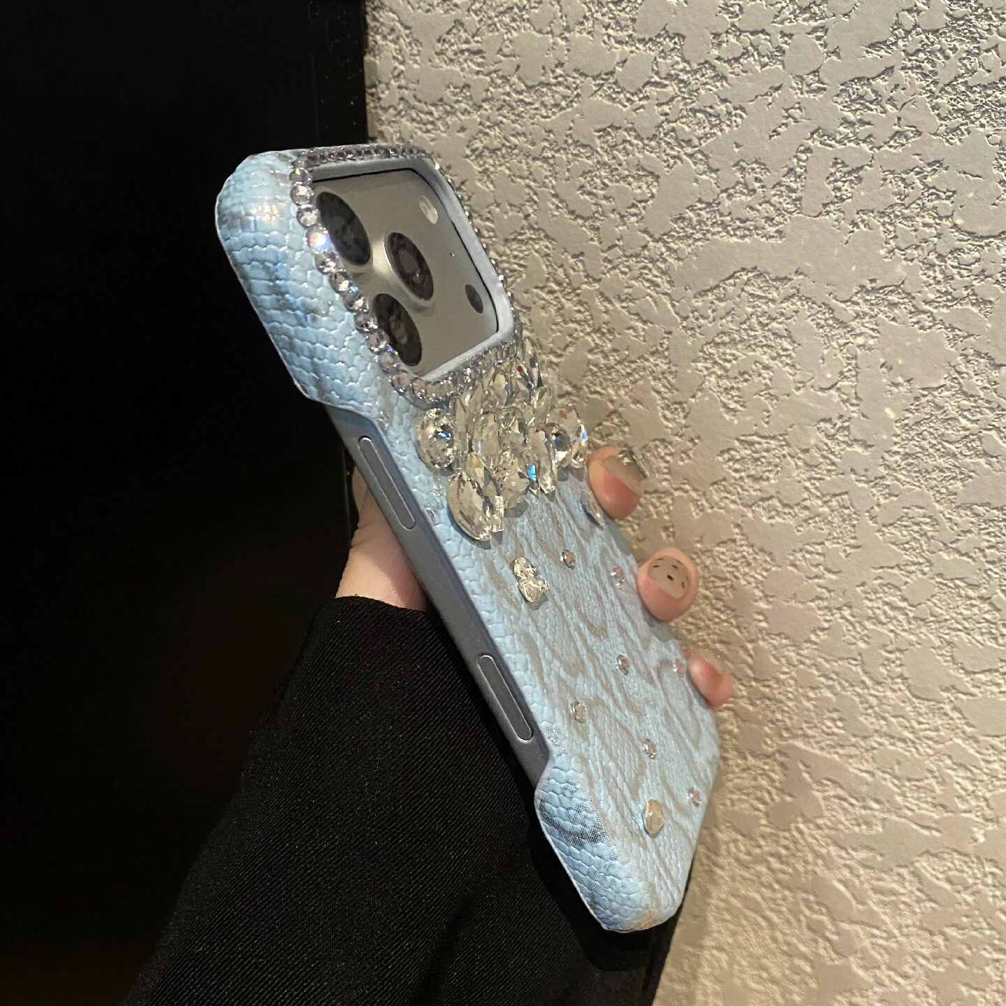 Snake‑Skin Rhinestone iPhone Case, Bling Diamond Embossed Protective Cover
