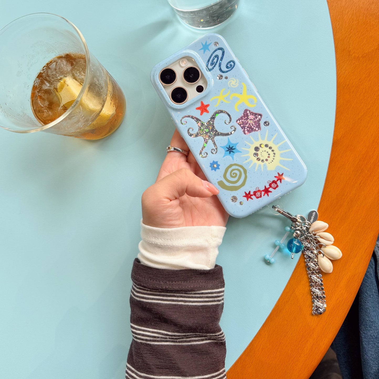 Ocean & Beach Themed iPhone Case with Beaded Strap & Charm