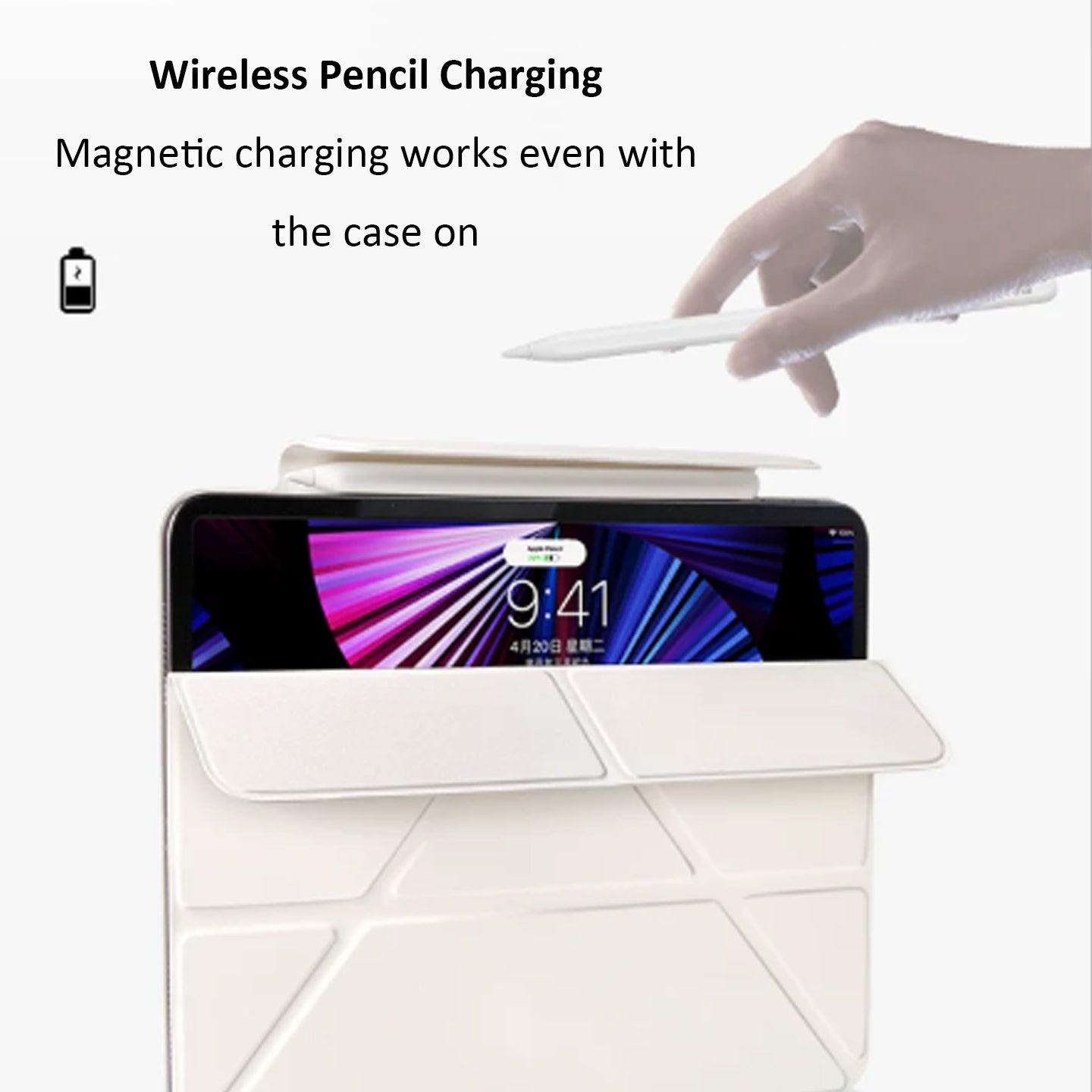 Detachable Magnetic Y-Fold iPad Case with Apple Pencil Holder, Multi-Angle Stand Shockproof Protective Cover for iPad