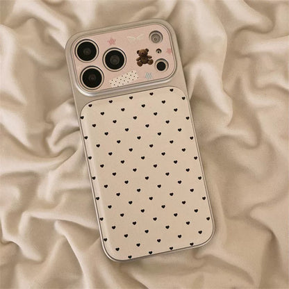 ミニマリスト フェイクレザー iPhoneケース かわいいクマ ハートストラップ付き
