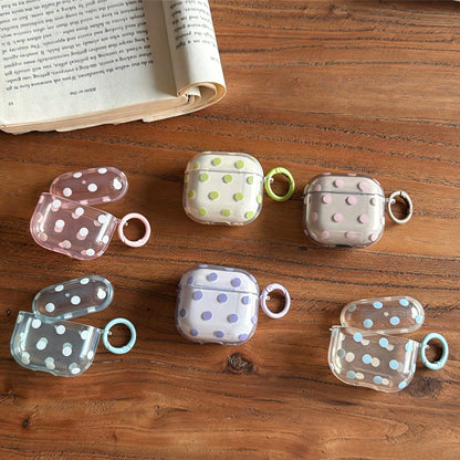 Fresh Transparent Polka‑Dot AirPods Case, Simple TPU Protective Cover with Color‑Matched Ring Clasp
