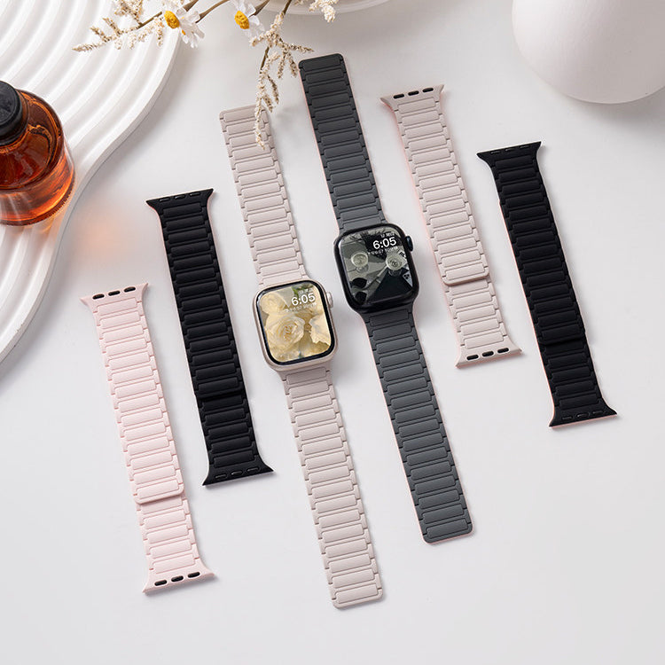 Magnetic Silicone Link Watch Band for Apple Watch, Strong Auto-Attach Sport Strap for iWatch