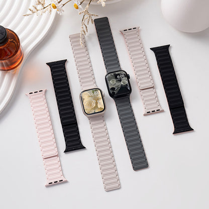 Magnetic Silicone Link Watch Band for Apple Watch, Strong Auto-Attach Sport Strap for iWatch