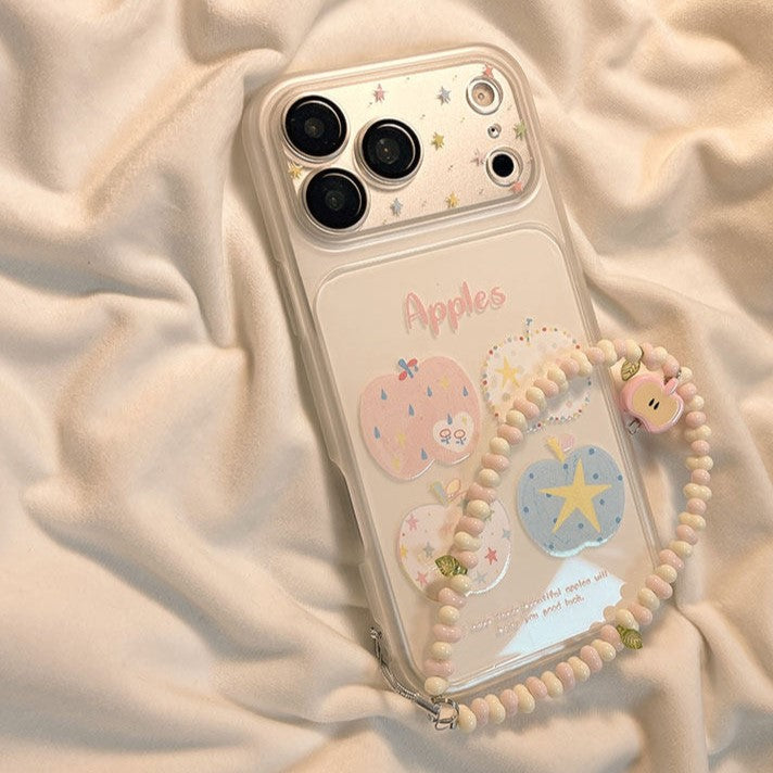 Pastel Apple Print iPhone Case with Beaded Chain