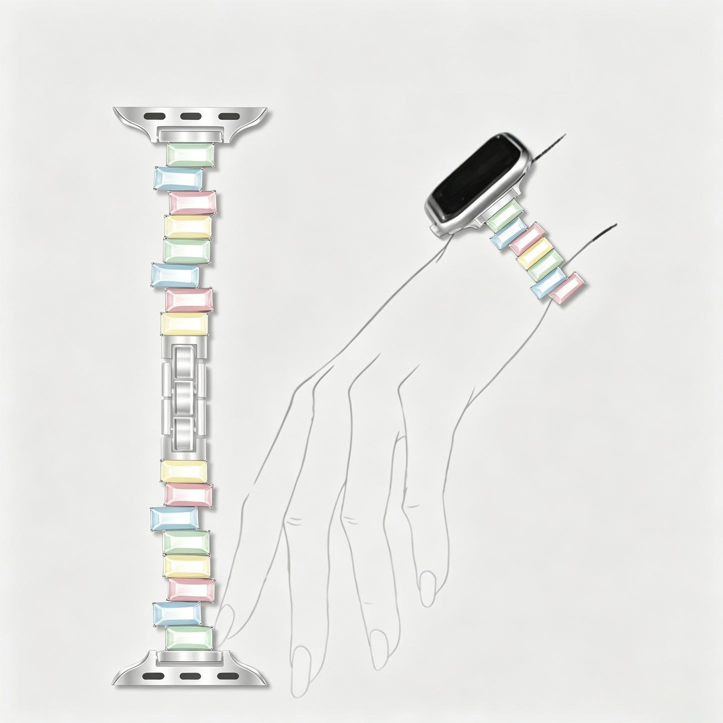 Colorful Rectangle Rhinestone Bracelet Watch Band for Apple Watch