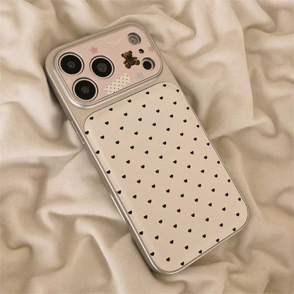ミニマリスト フェイクレザー iPhoneケース かわいいクマ ハートストラップ付き
