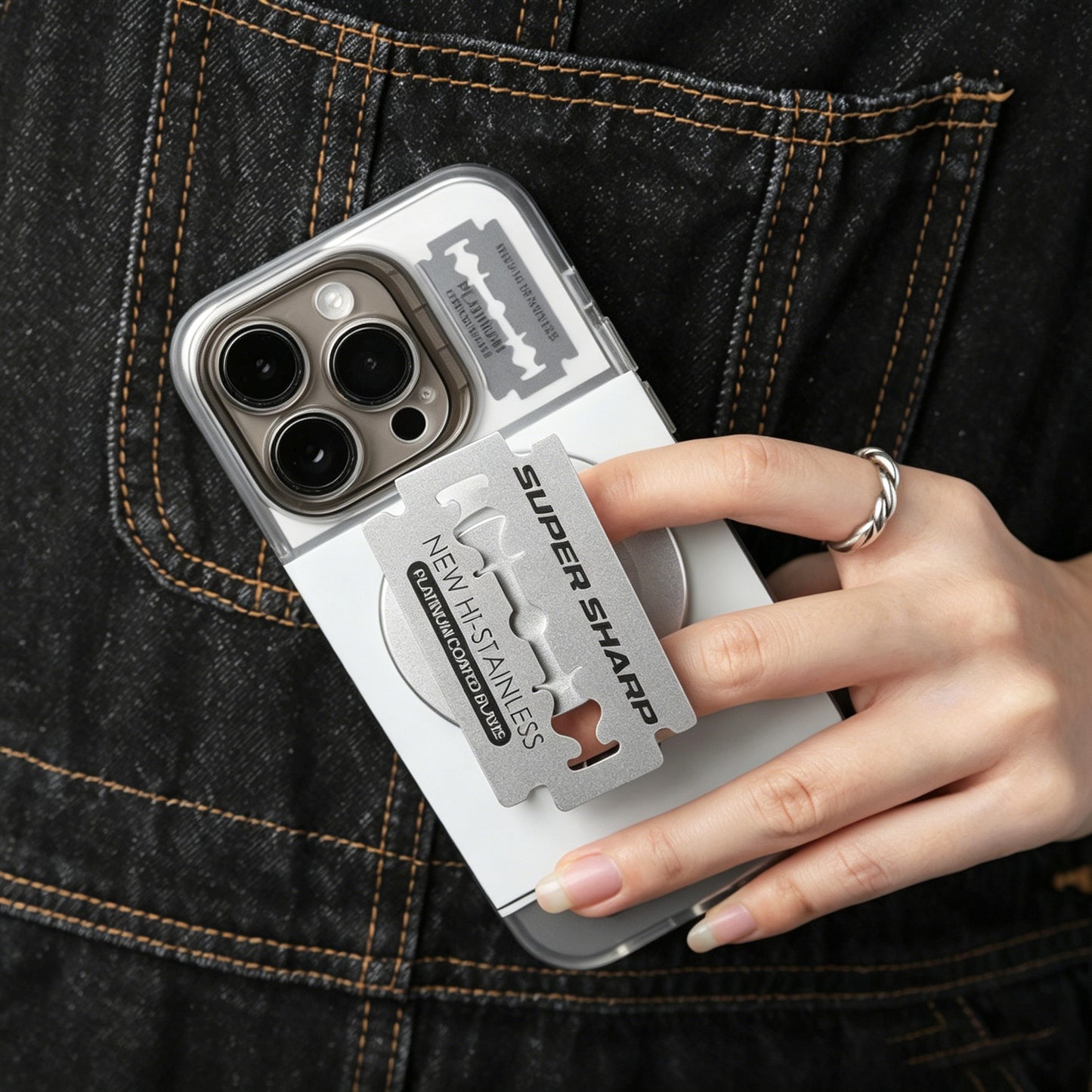 Razor Blade MagSafe Phone Holder, Edgy Industrial Design Stand
