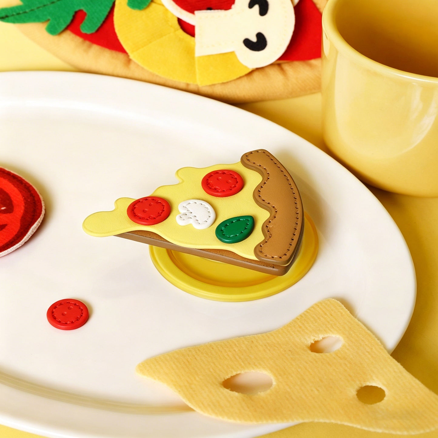 3D Pizza Slice MagSafe Phone Holder, Food-themed Stand with Faux Leather Design