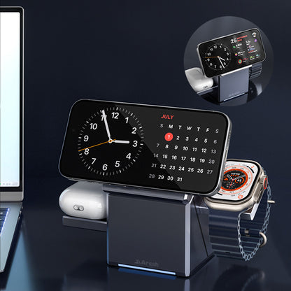 3-in-1 Electric Touch Rotating Magnetic Wireless Charger, Cube Charging Station for iPhone, Apple Watch & AirPods