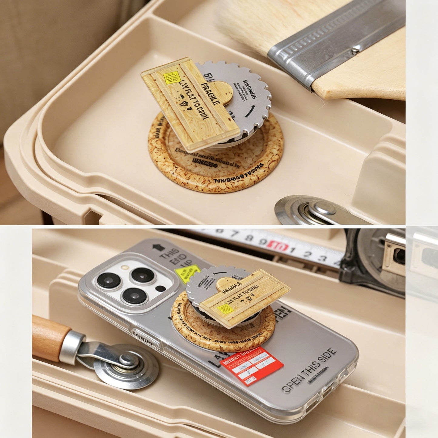 Circular Saw Blade MagSafe Phone Holder, Industrial Woodworking Design Stand