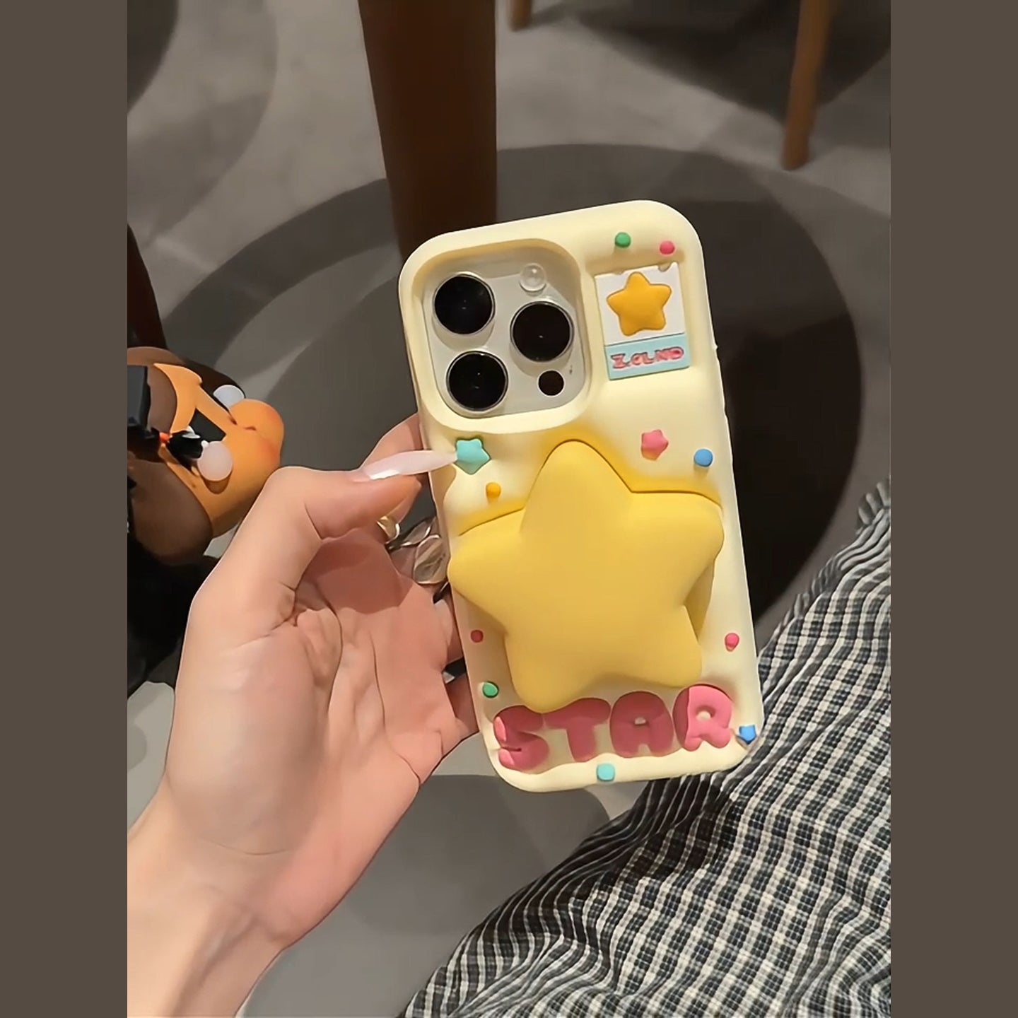 3D Star Mirror & Stand iPhone Case in Cream Yellow