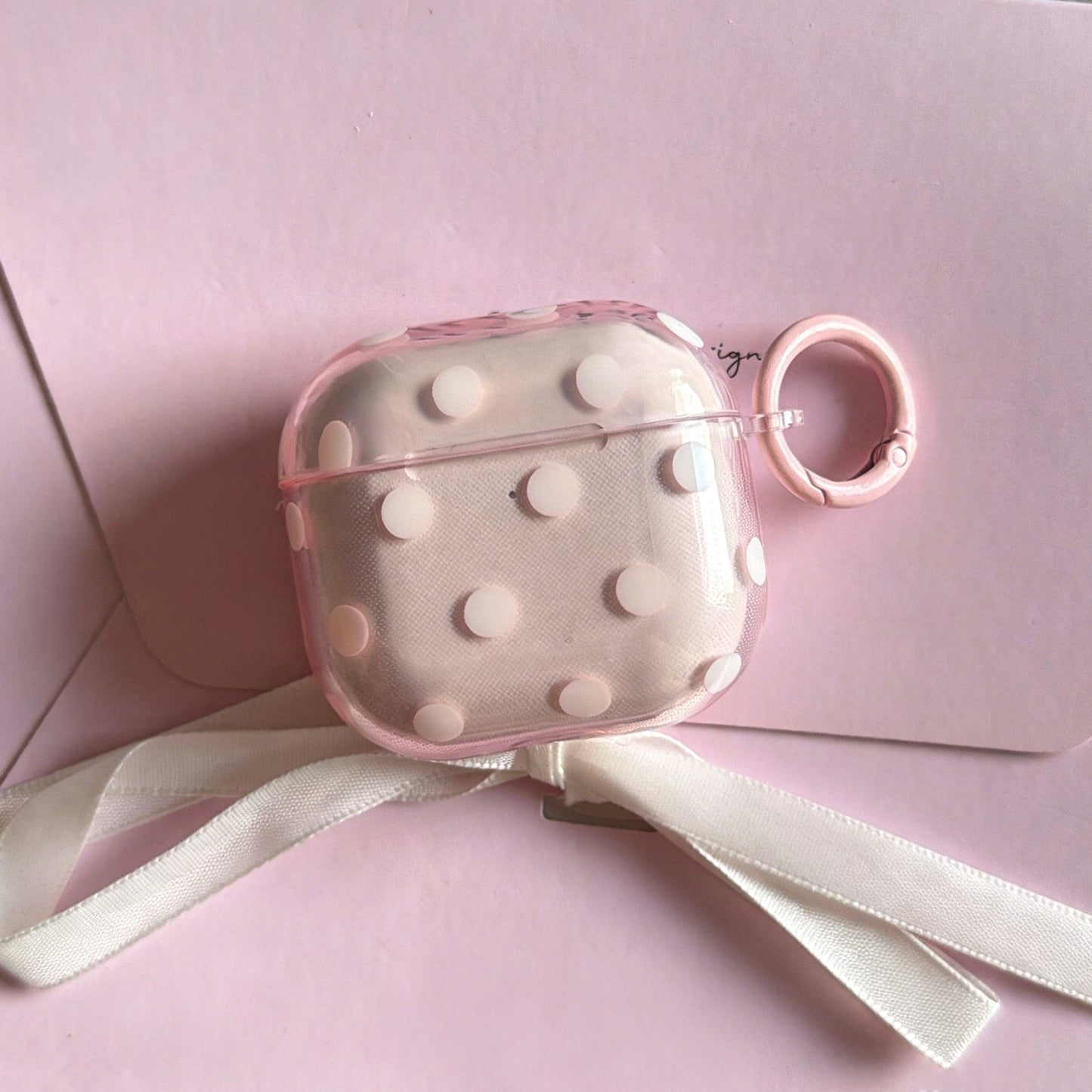 Fresh Transparent Polka‑Dot AirPods Case, Simple TPU Protective Cover with Color‑Matched Ring Clasp