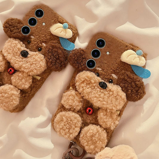Cute 3D Brown Puppy Plush Case for Samsung Galaxy S-Series