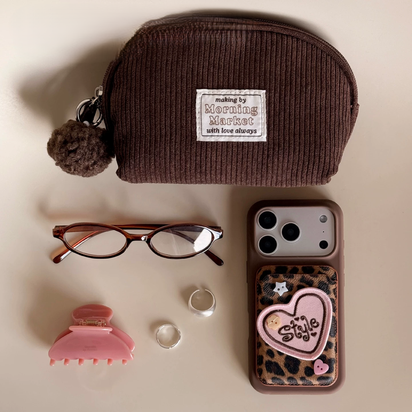 Cute Leopard Print Magsafe Card Case with Embroidered Heart Patch