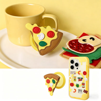 3D Pizza Slice MagSafe Phone Holder, Food-themed Stand with Faux Leather Design