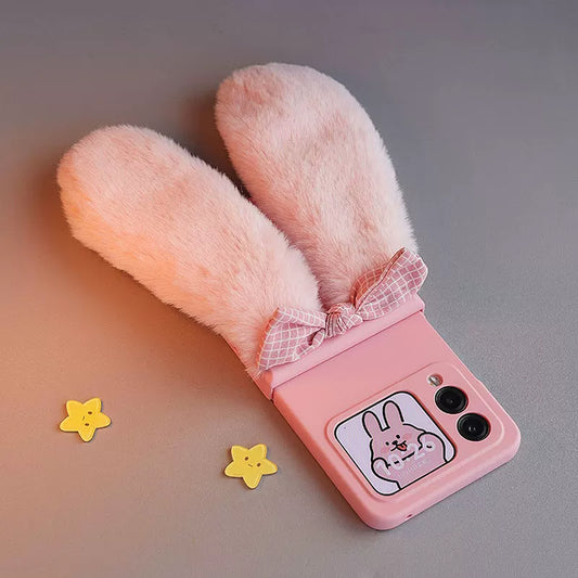 Cute Plush Bunny Ear Flip Case for Samsung Z Flip