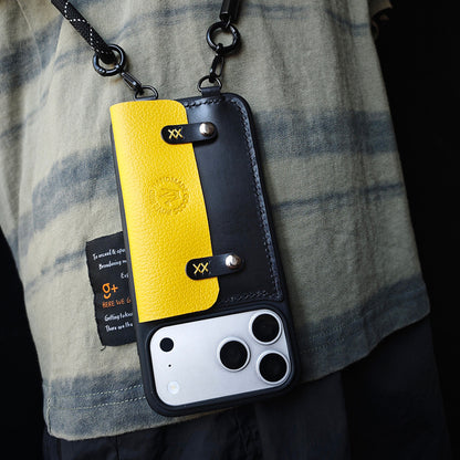 クラシックレザーカードホルダー iPhoneケース（クロスボディストラップ付き、ウォレットスタイル）