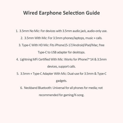 Cherry Pink Clear Shell Wired IEM Earphones with Mic, Optional Lightning / Type-C / USB Audio Adapters for iPhone Android PC Gaming Streaming