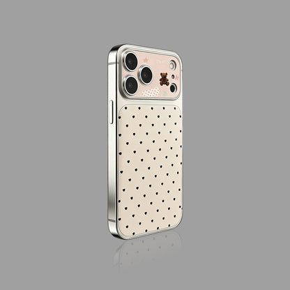 ミニマリスト フェイクレザー iPhoneケース かわいいクマ ハートストラップ付き